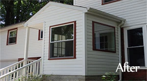House siding after power washing — clean and bright